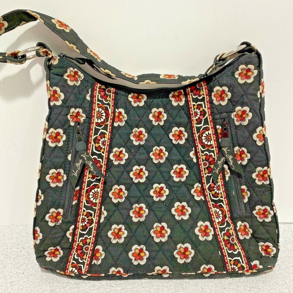 Vera Bradley deep shoulder bag purse Pirouette 2009 black floral quilted cotton